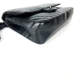Medium Classic Double Flap So Black Chevron Bag