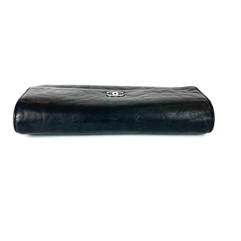 Camellia Lambskin Leather Wallet in Black