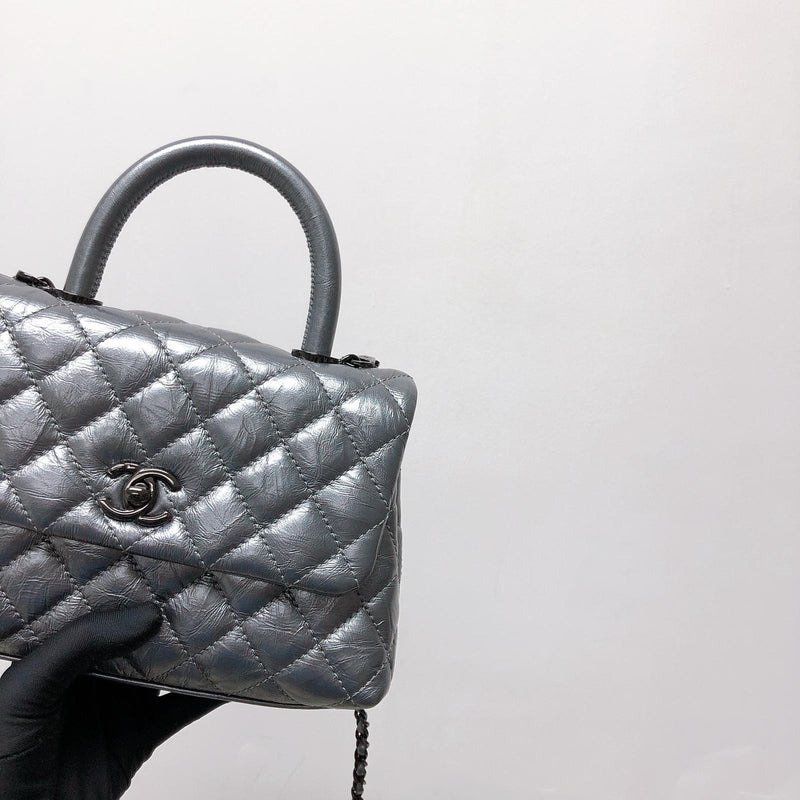 Quilted Mini Coco Handle Flap Silver