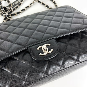 Maxi Single Flap Caviar Leather in Black SHW