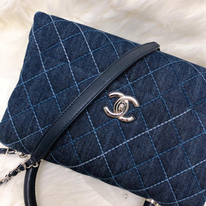 Blue Denim Quilted Medium Coco Handle Flap