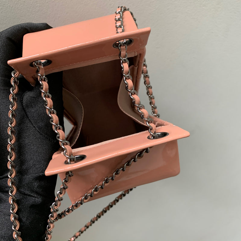 Rare CC Milk Carton Patent Chain Crossbody Bag in Pink