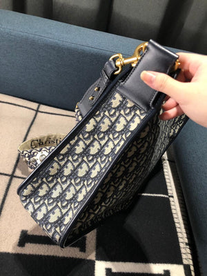 Dark Blue Oblique Jacquard Canvas Crossbody Bag
