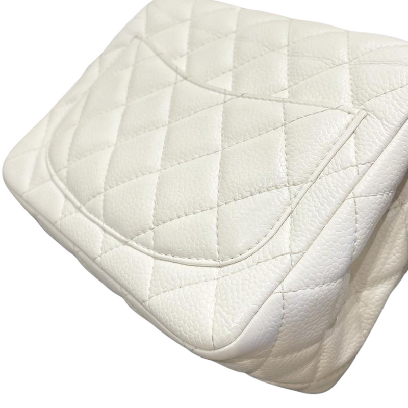 Square Mini Flap Caviar White SHW