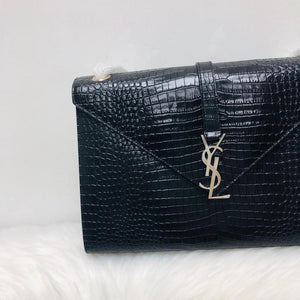 Envelope Large Bag in Croc Embossed Black Leather SHW