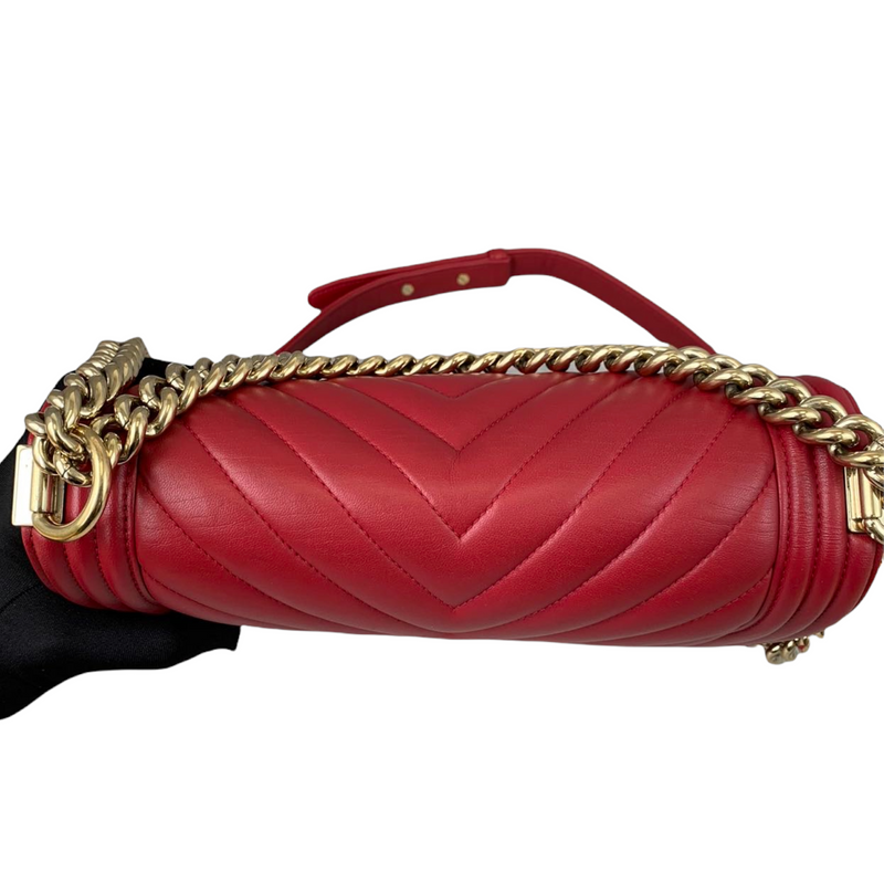 Old Medium Boy Chevron Calfskin Red GHW
