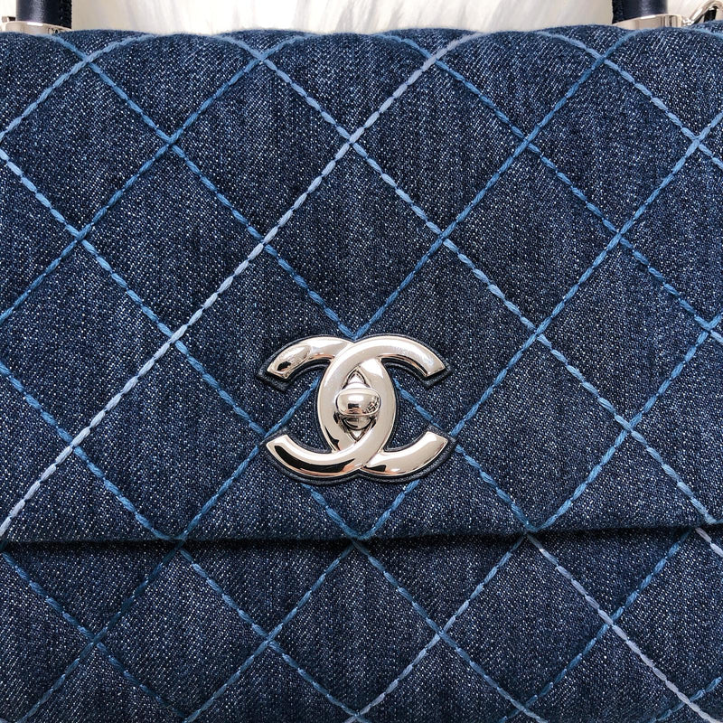Blue Denim Quilted Medium Coco Handle Flap
