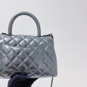 Quilted Mini Coco Handle Flap Silver RHW