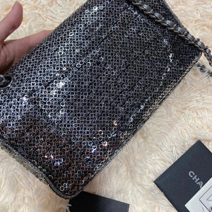 Medium Sequin Flap Bag Grey