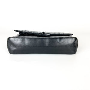 Medium Classic Double Flap So Black Chevron Bag