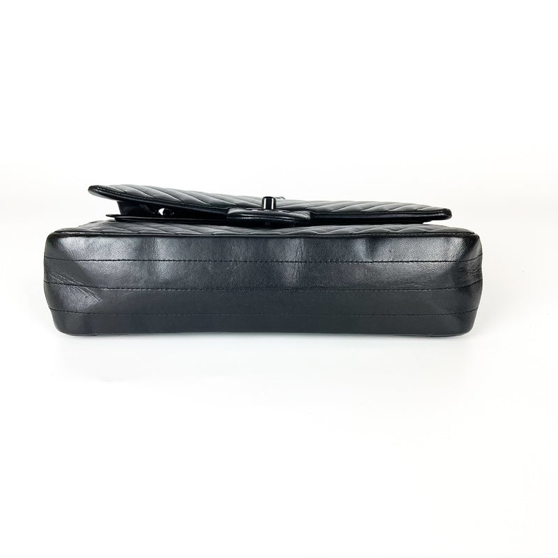 Medium Classic Double Flap So Black Chevron Bag