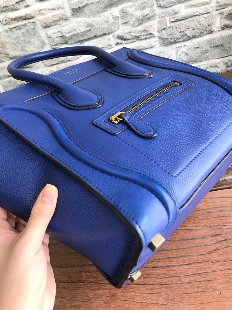 Micro Luggage in Electric Blue Palmelato Leather Tote with Gold-Tone Hardware