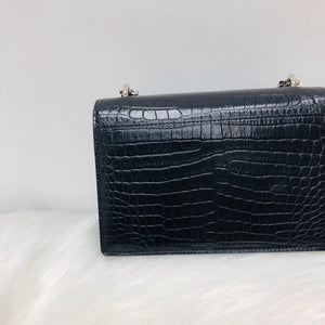 Mini Sunset Bag in Black Crocodile Embossed Leather