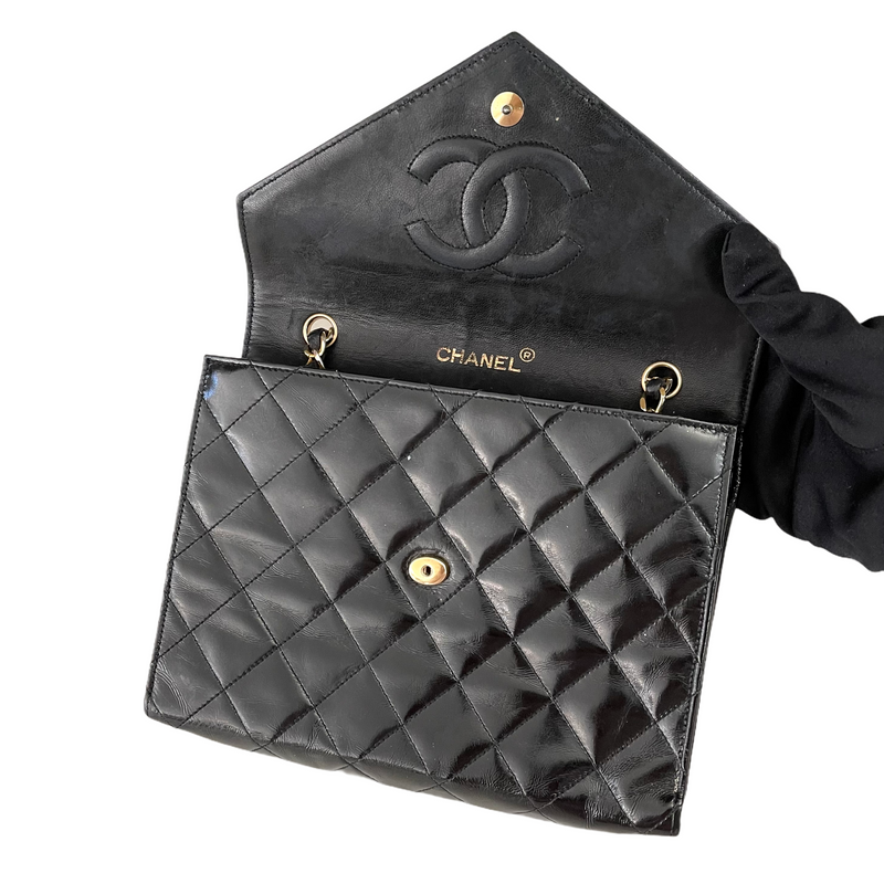 Chanel Vintage Chanel Black Quilted Leather Envelope Flap