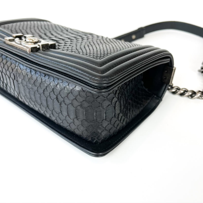 Python Black Old Medium Boy Bag in Black with RHW
