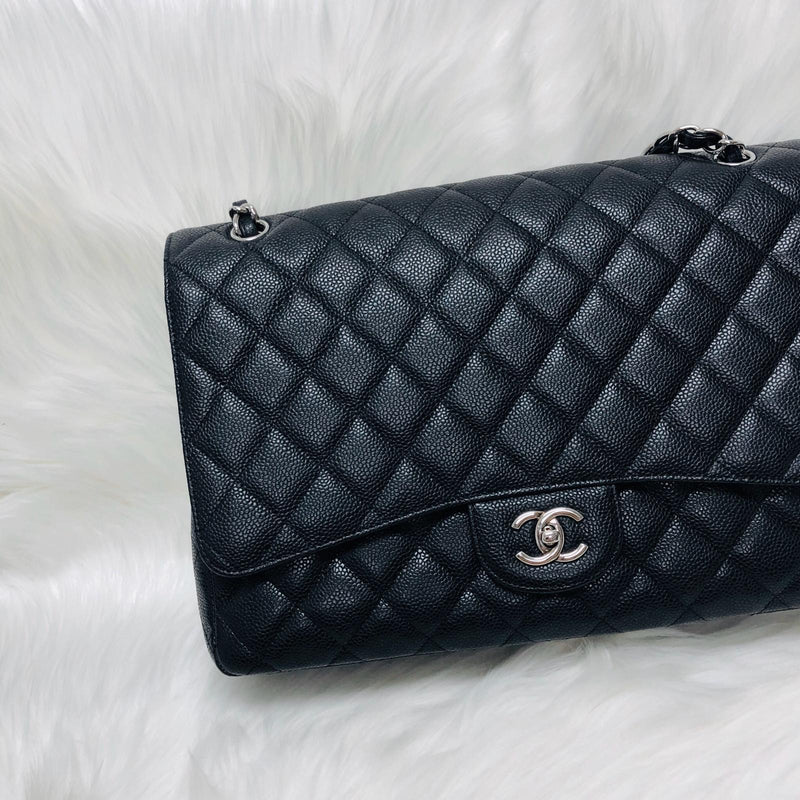 Classic Single Flap Maxi in Black Caviar Leather with SHW