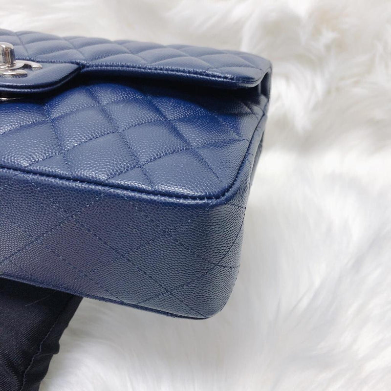 Small Double Flap Bag in Navy Blue Caviar with SHW | Bag Religion