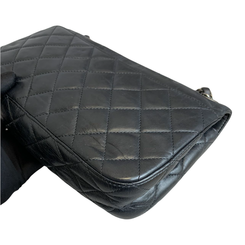 Embossed Calfskin Leather Flap Black RHW