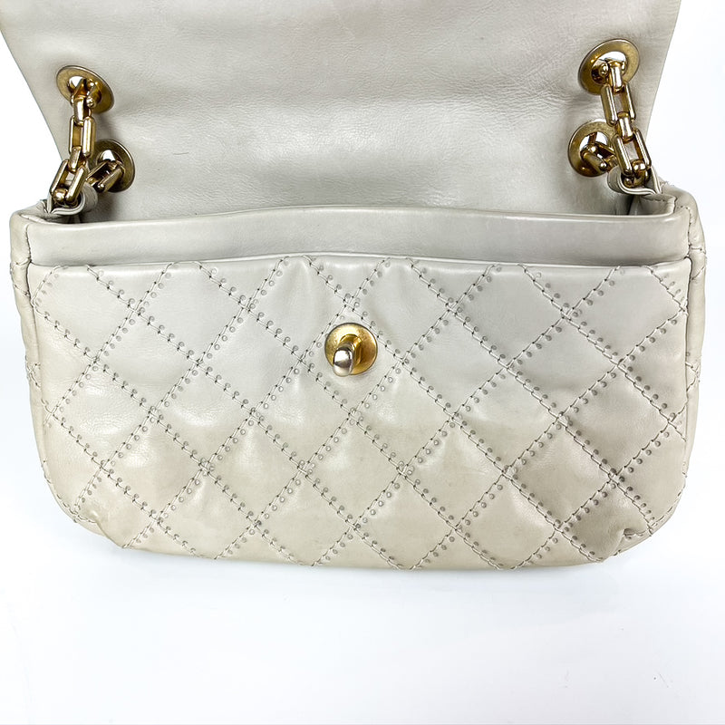 Calfskin Quilted Medium Wild Stitch Flap Beige