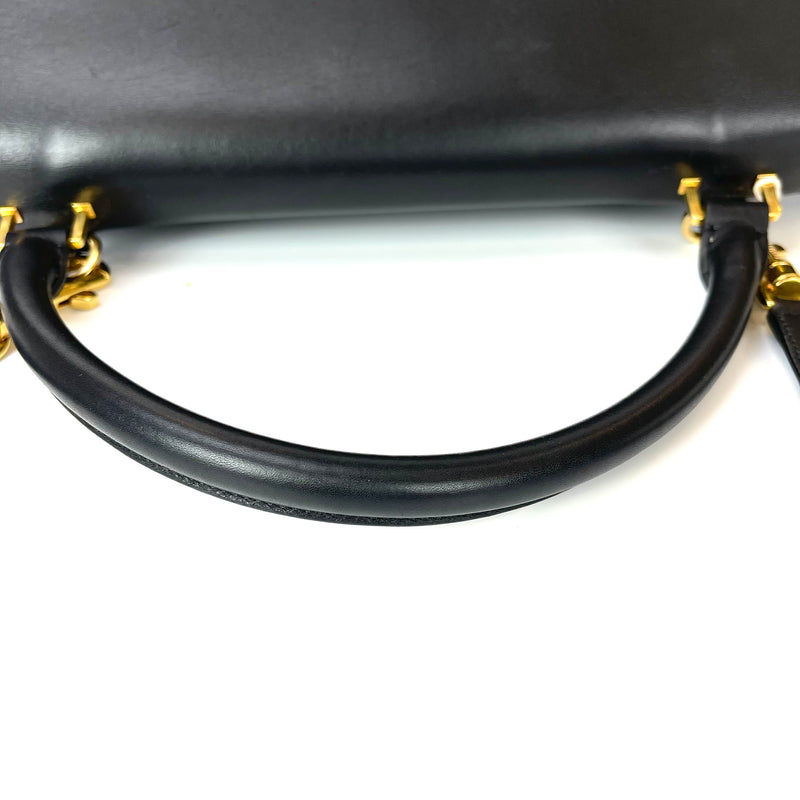 Leather Trapeze Satchel Black