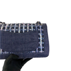 Tweed/Denim Medium Classic Flap Blue