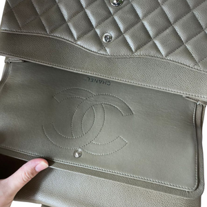 Classic Double Flap Jumbo Caviar Olive Green SHW