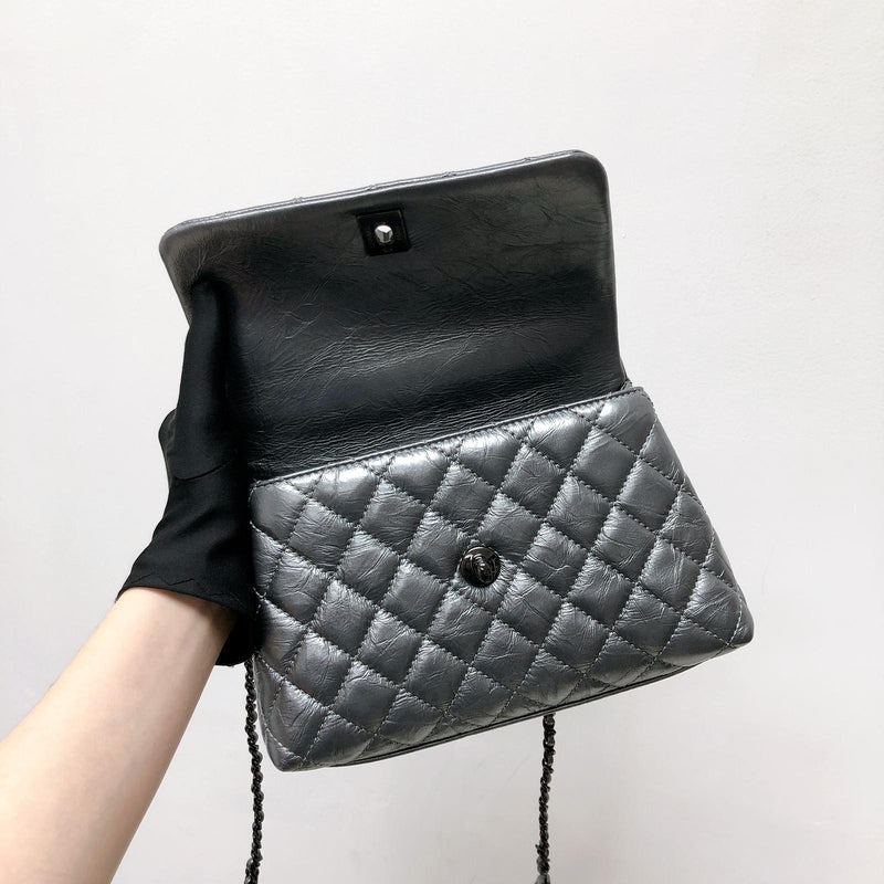 Quilted Mini Coco Handle Flap Silver