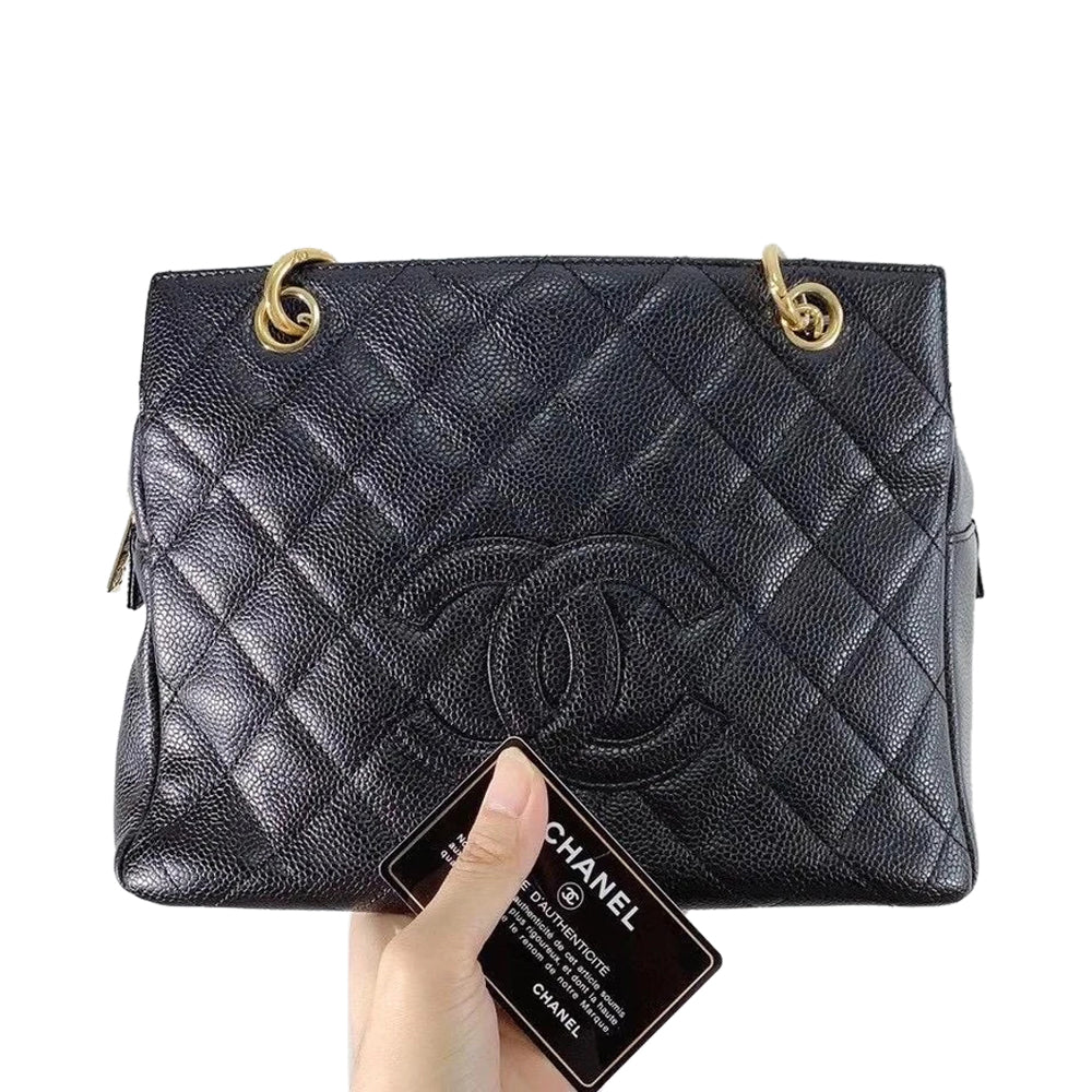 Petite Timeless tote in Black Caviar with GHW