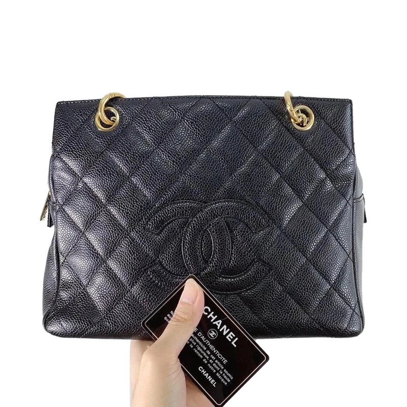 Petite Timeless tote in Black Caviar with GHW