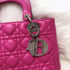 Cannage Lambskin Lady Dior Medium Bag in Magenta Pink