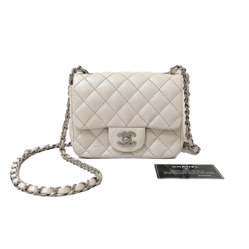 CHANEL Silver Caviar Chevron Square Mini Flap Bag SHW - Timeless Luxuries