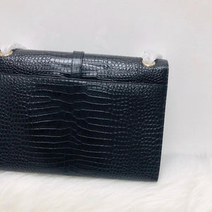 Envelope Large Bag in Croc Embossed Black Leather SHW