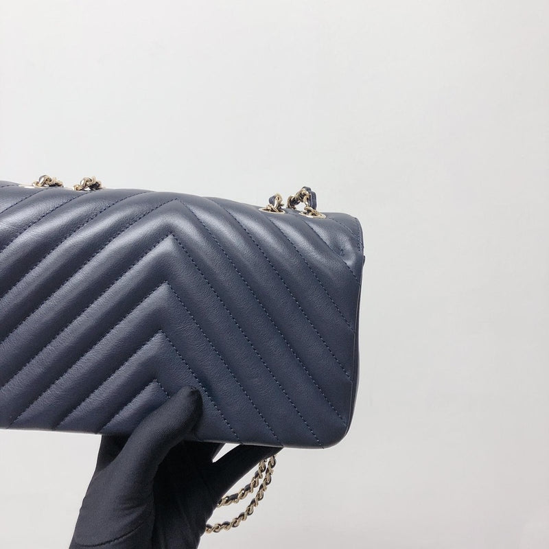 Calfskin Chevron Quilted Mini Statement Flap Navy Blue