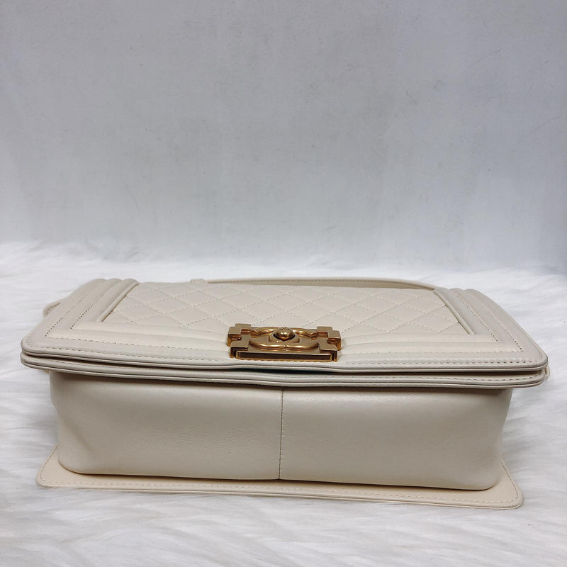 Old Medium Le Boy in Quilted Cream Calfskin with GHW