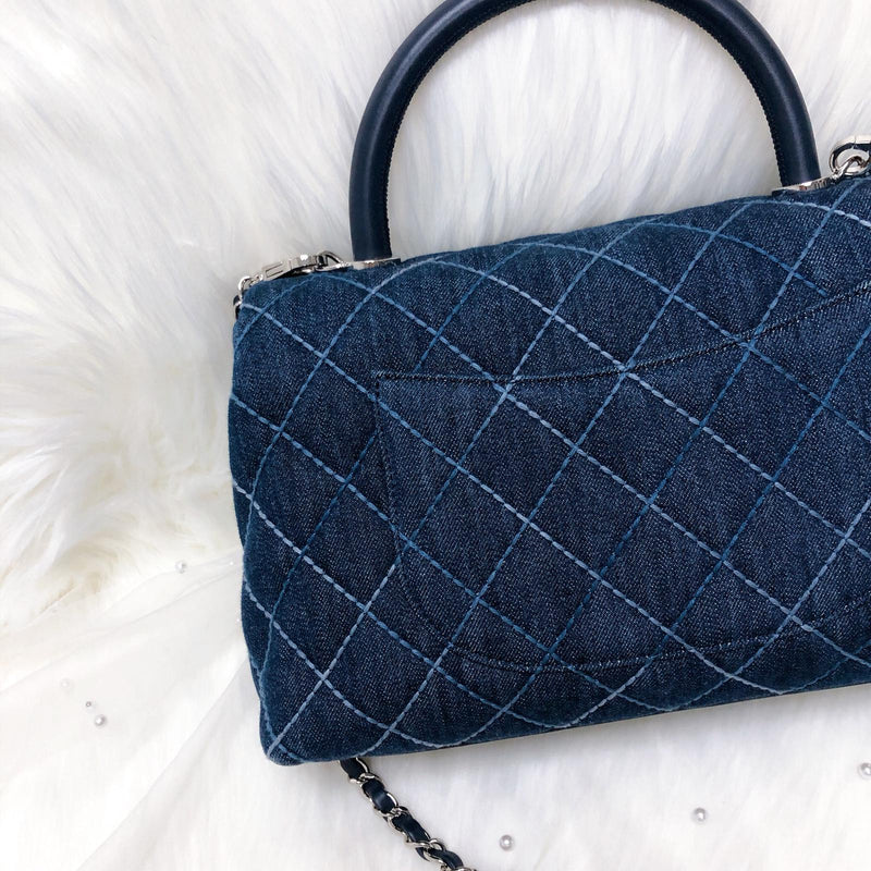 Blue Denim Quilted Medium Coco Handle Flap