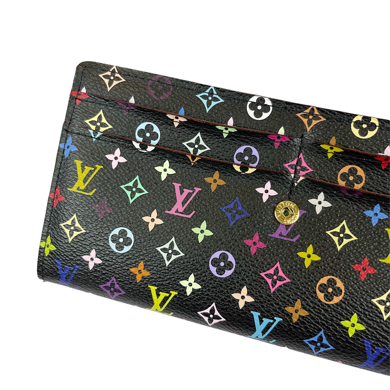 Louis Vuitton Monogram Multicolor Zippy Wallet Black Grenade Pink