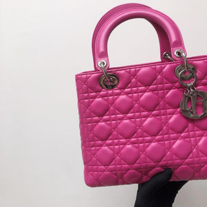 Cannage Lambskin Lady Dior Medium Bag in Magenta Pink