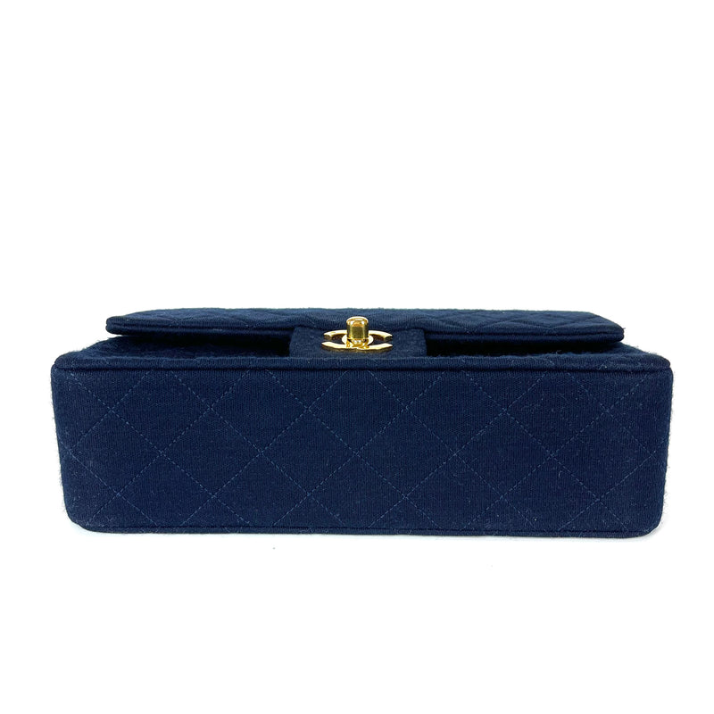 Vintage Classic Small Double Flap Jersey Bag in Navy Blue