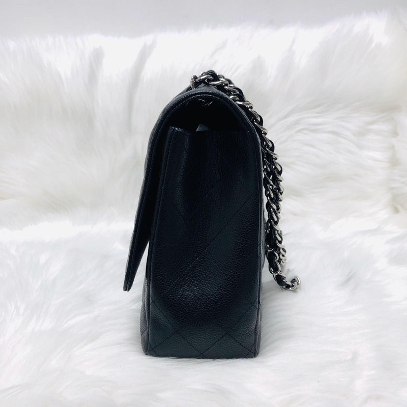 Classic Single Flap Maxi in Black Caviar Leather with SHW