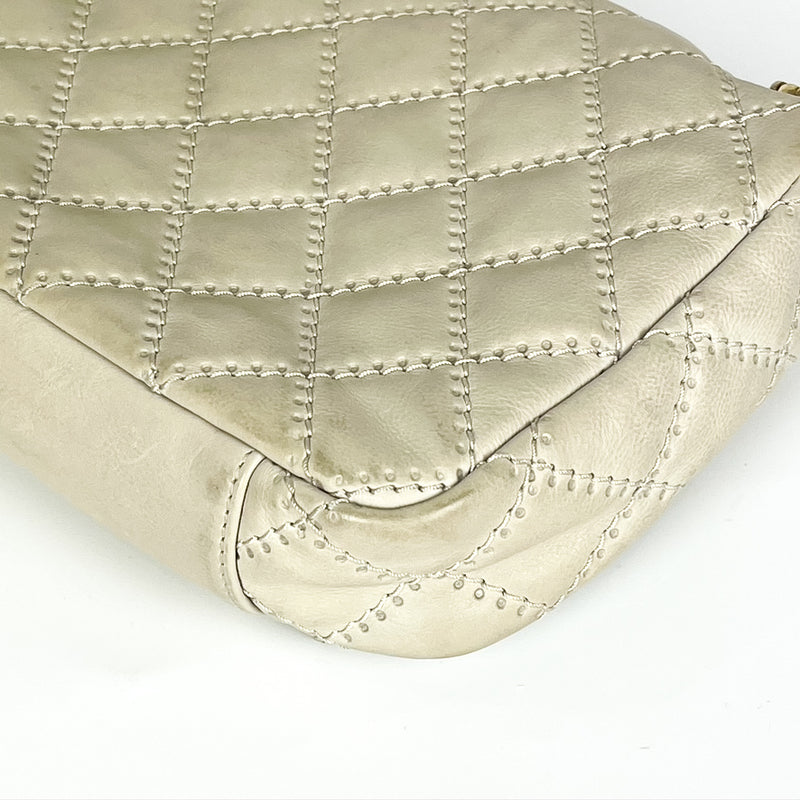 Calfskin Quilted Medium Wild Stitch Flap Beige