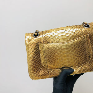 Classic Double Flap Gold M/L Python Bag with RHW