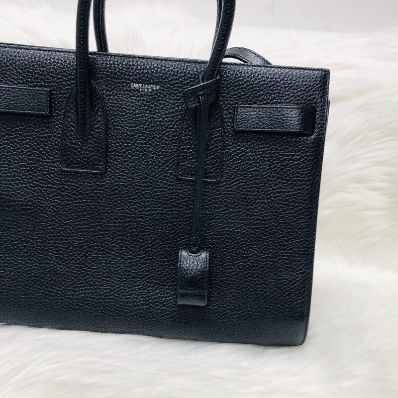 Small Sac De Jour in Black Grained Leather with strap