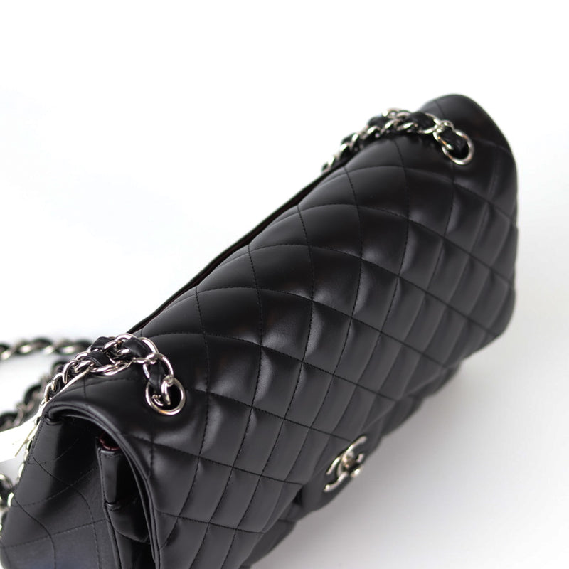 Jumbo Double Flap in Black Lambskin with SHW