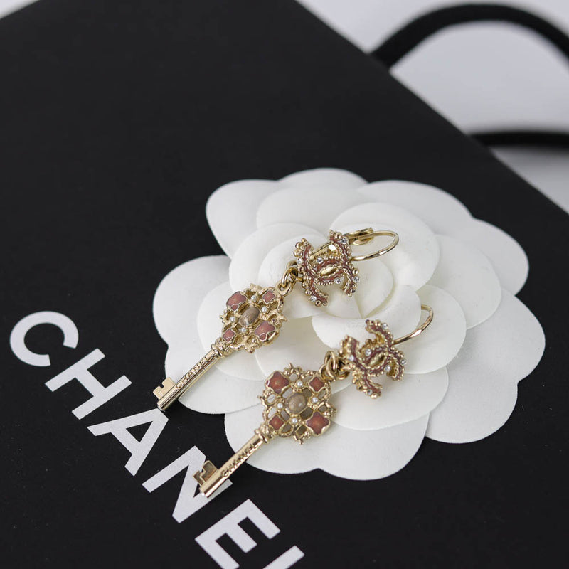 Dangling CC Key Piercing Earrings