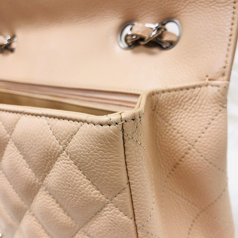 Single Flap Jumbo in Beige Caviar Leather with SHW