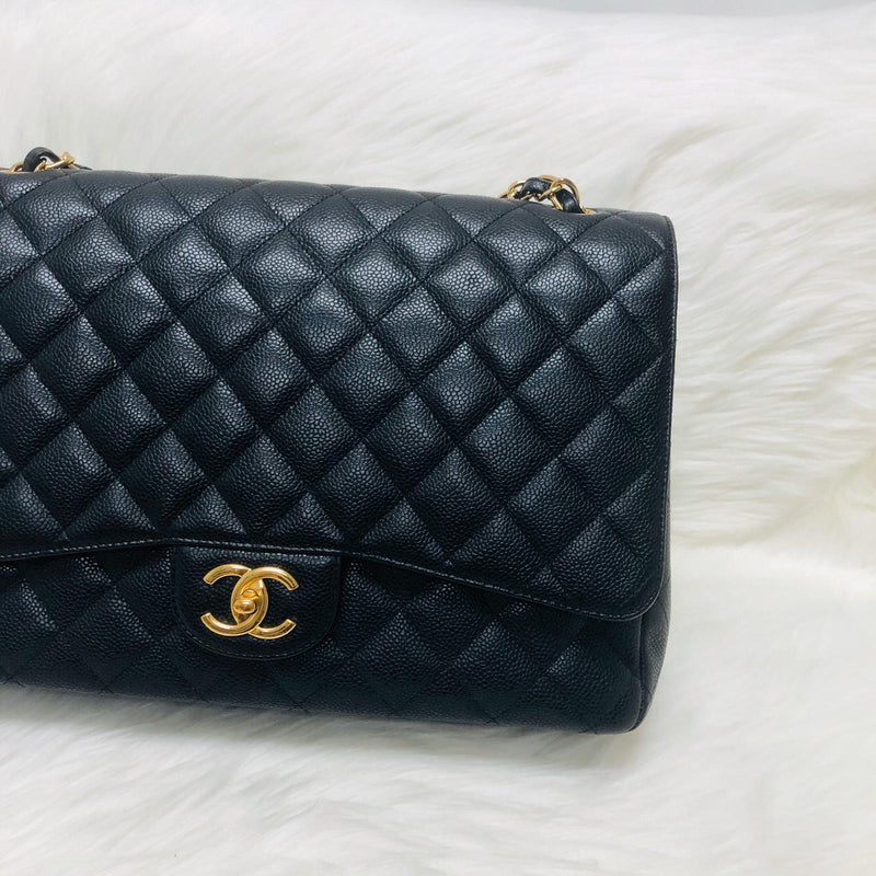 Classic Double Flap Caviar Leather Maxi Black GHW