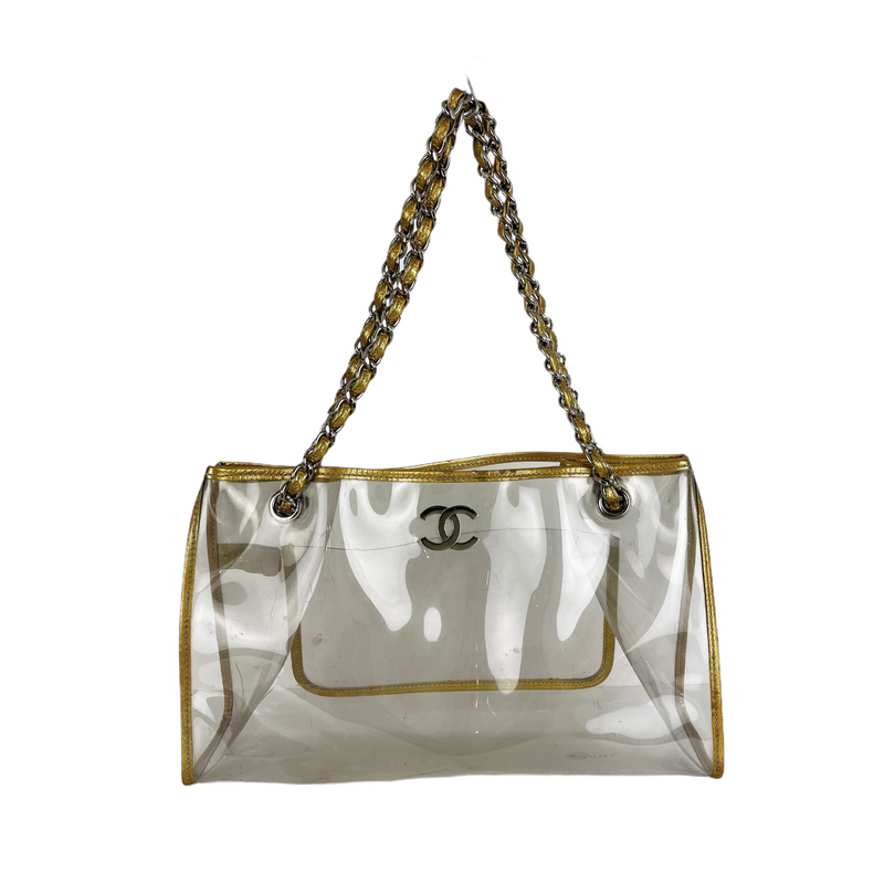 CHANEL, Bags, Chanel Vinyl Clear Triple Cc Logo Coco Transparent Plastic  Tote Shoulder Bag