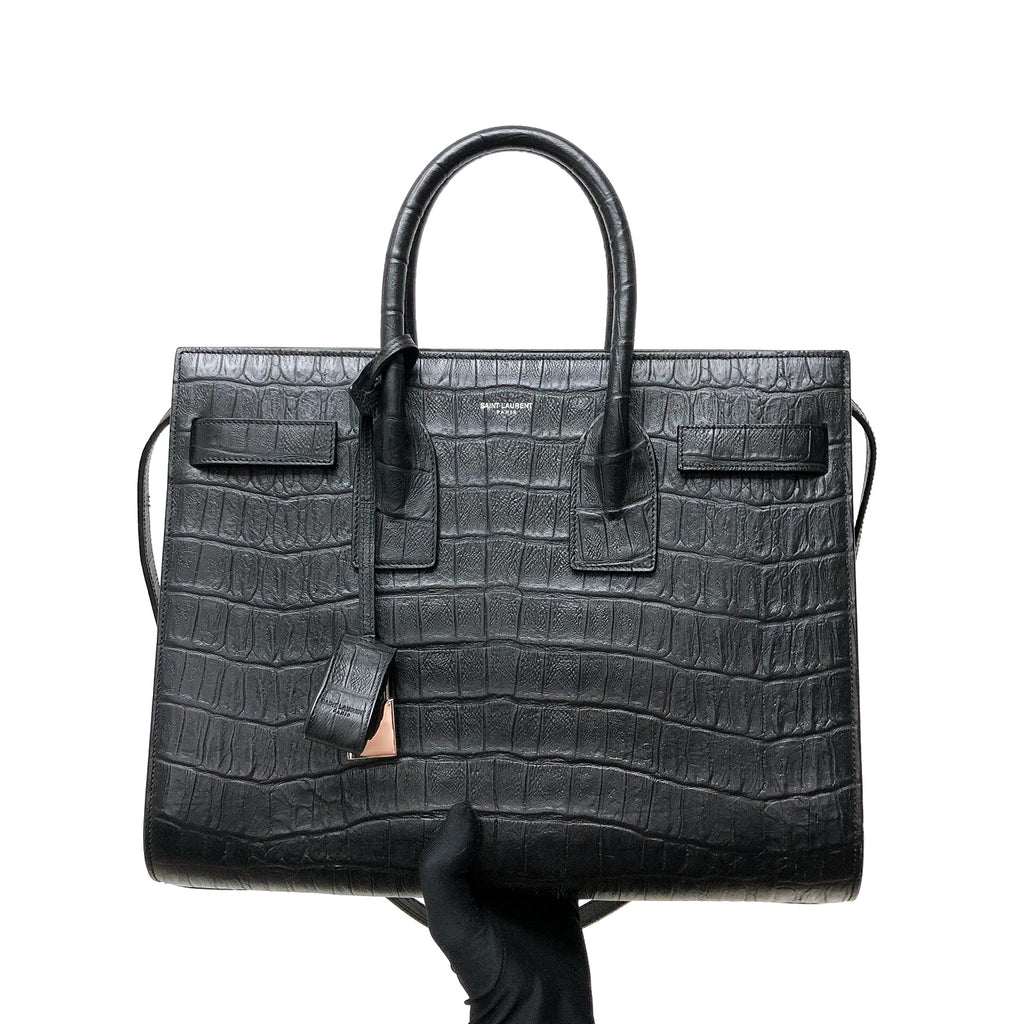 Small Sac De Jour in Crocodile-Embossed Leather Black