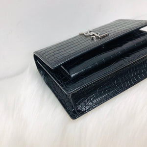 Mini Sunset Bag in Black Crocodile Embossed Leather