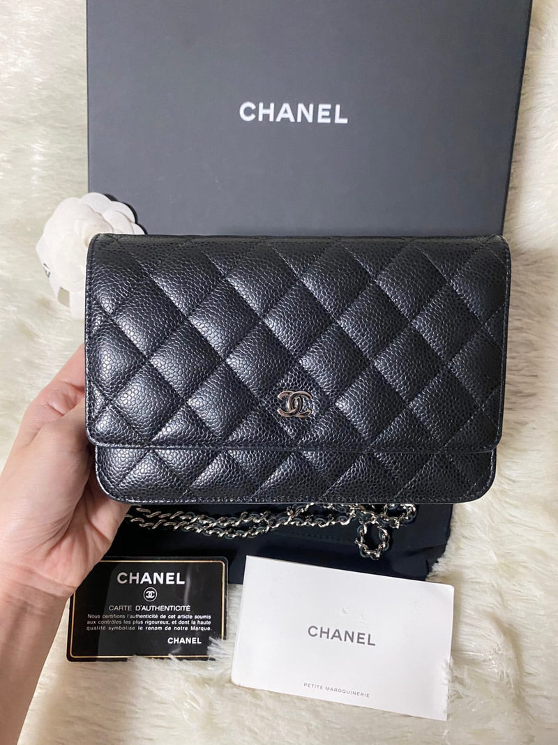 Chanel Black Caviar Quilted Wallet On Chain Gold hardware(WOC)